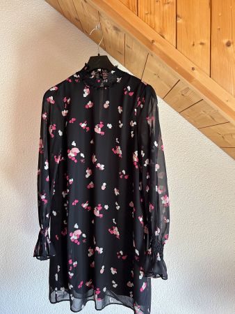 Schickes Chiffon Kleid - H & M, schwarz/pink, Grösse S