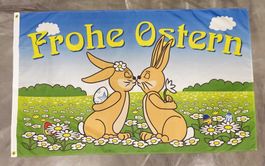 Flagge Fahne Frohe Ostern küssende Hasen 90x150cm Hissflagge