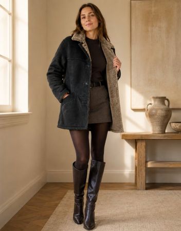 Original Shearling Lammfellmantel schwarz