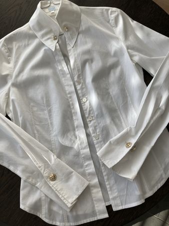 Escada Sport Bluse weiss, Gr. 34, Strass-Knöpfe, so elegant!
