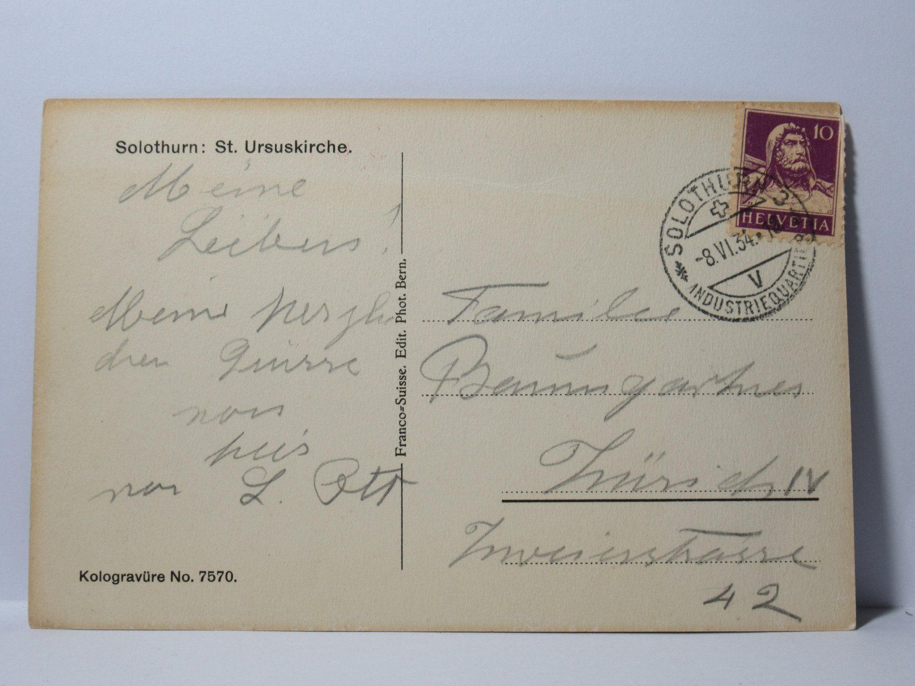 Cartoline postali: Solothurn , St. Ursuskirche 1934 – Usato da Grenchen venduto da Bluemchen1900 1