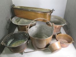 16 kg grosse antike Kupferkessel/Kupfergefässe