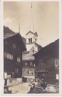 Saas-Fee (VS) Dorfpartie, Umgebung Kirche.