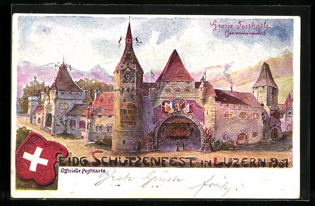 Cartoline postali: Luzern, Eidg. Schützenfest 1901, Grosse – Usato da Berlin venduto da bartko-reher
