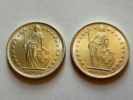 2 x 2.-- Fr., Silbermünzen, 1965, unzirkuliert