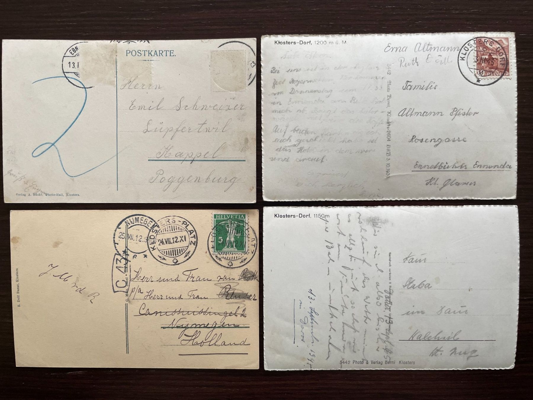 Cartoline postali: KLOSTERS - DORF / - DÖRFLI, 11 Ansichtskarten – Usato da Wald ZH venduto da TLILEF 2