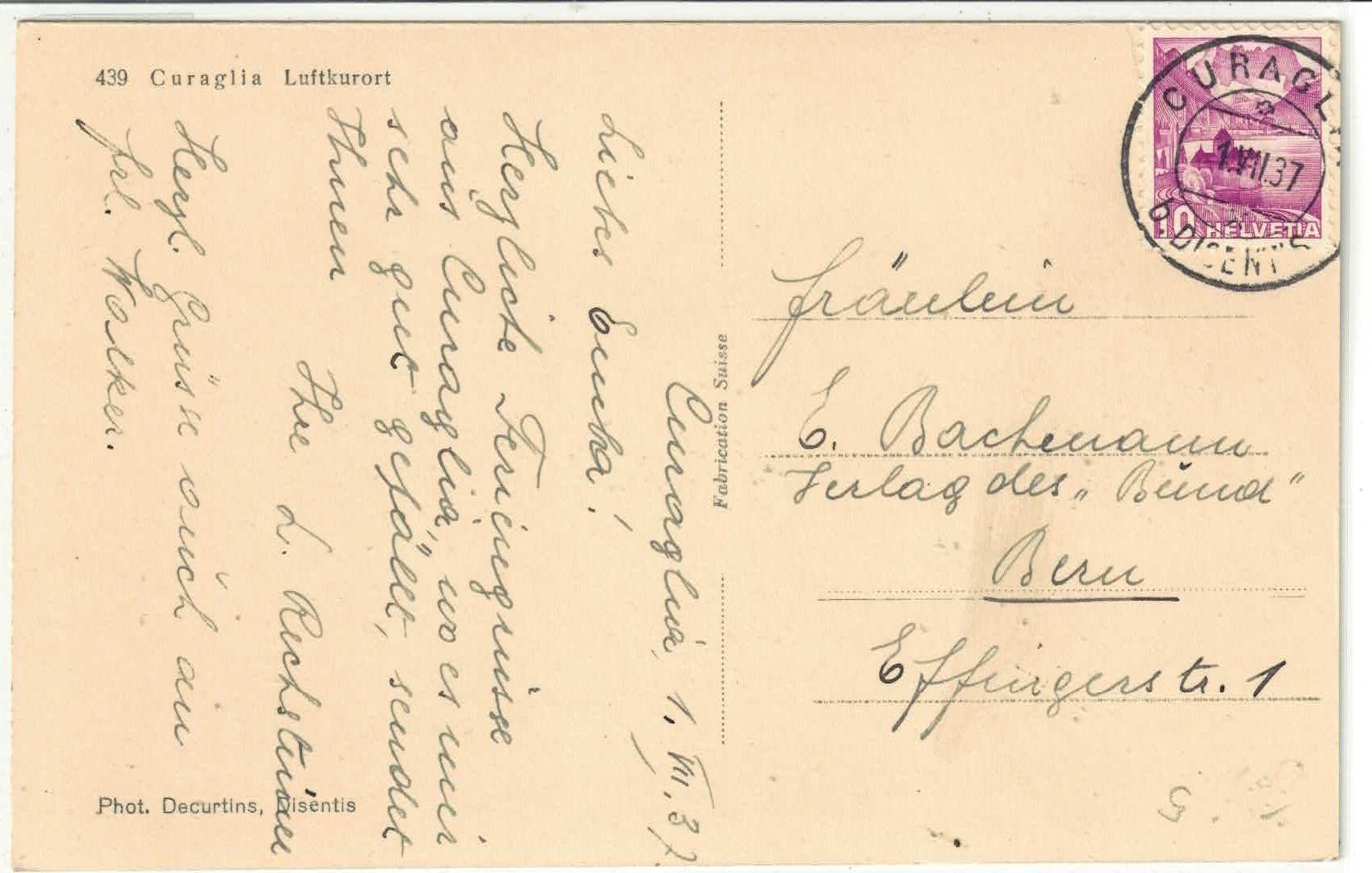 Cartes postales: Curaglia - Luftkurort – D'occasion à Ettingen par Kartenplanet 1