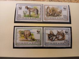 WWF Burundi - Série de 4 Timbres Serval Rares!