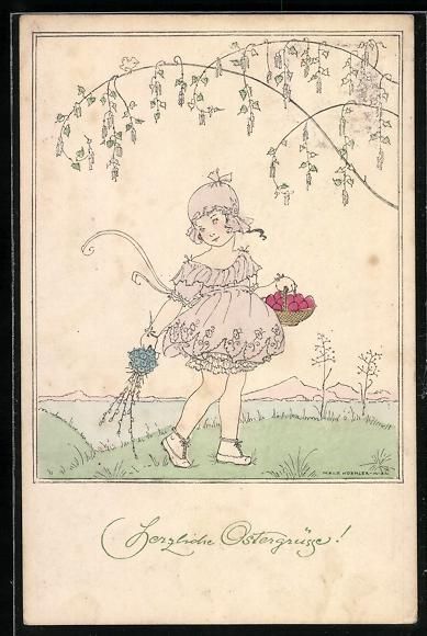 Cartoline postali: Mela Köhler: Junges Mädchen mit Ostere – Usato da Berlin venduto da bartko-reher