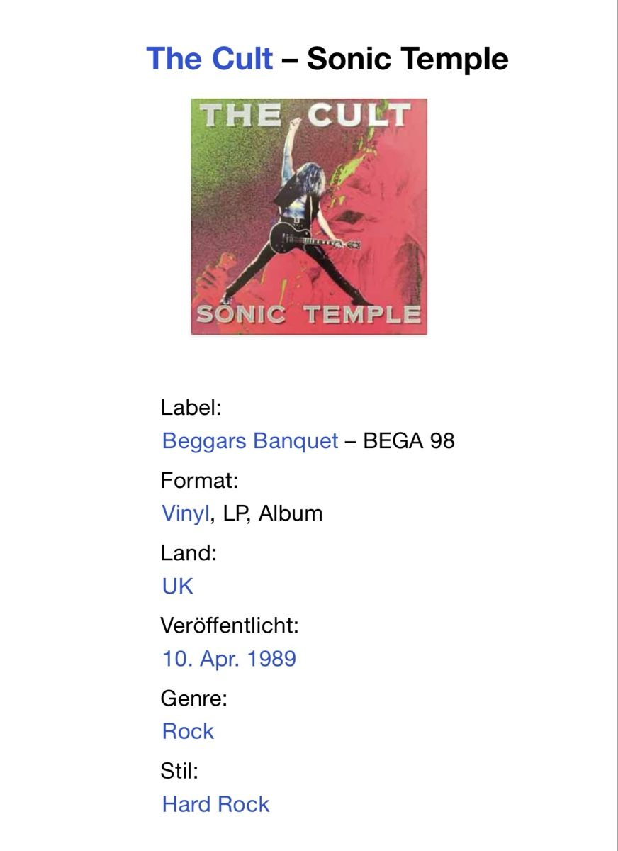 Schallplatten: THE CULT. - Sonic Temple – Gebraucht aus Faulensee von Mizuno06 6