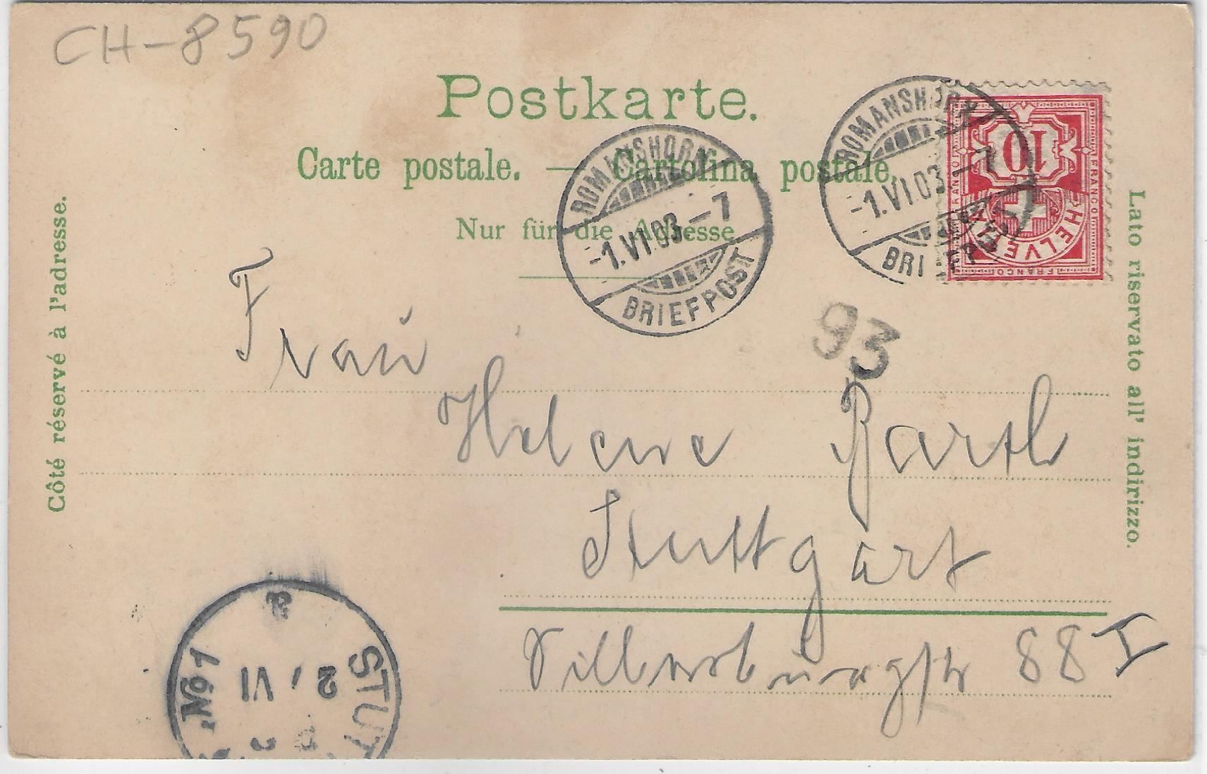 Cartoline postali: Gruss aus Romanshorn - Litho 1903 – Usato da Ettingen venduto da Kartenplanet 1