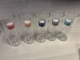 5 Windlicht Glas Kerzenhalter mit Teelicht 5er Set neuwertig