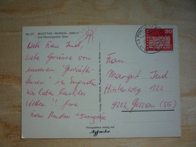 Cartoline postali: Muottas-Muragl, 10.8.73 – Usato da Rieden SG venduto da Brockehuesli 1