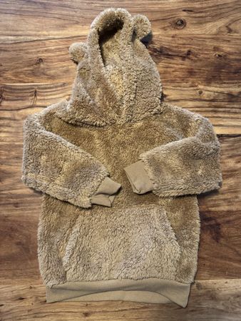 Kinder Pullover Plüsch mit Kapuze und Ohren braun 104