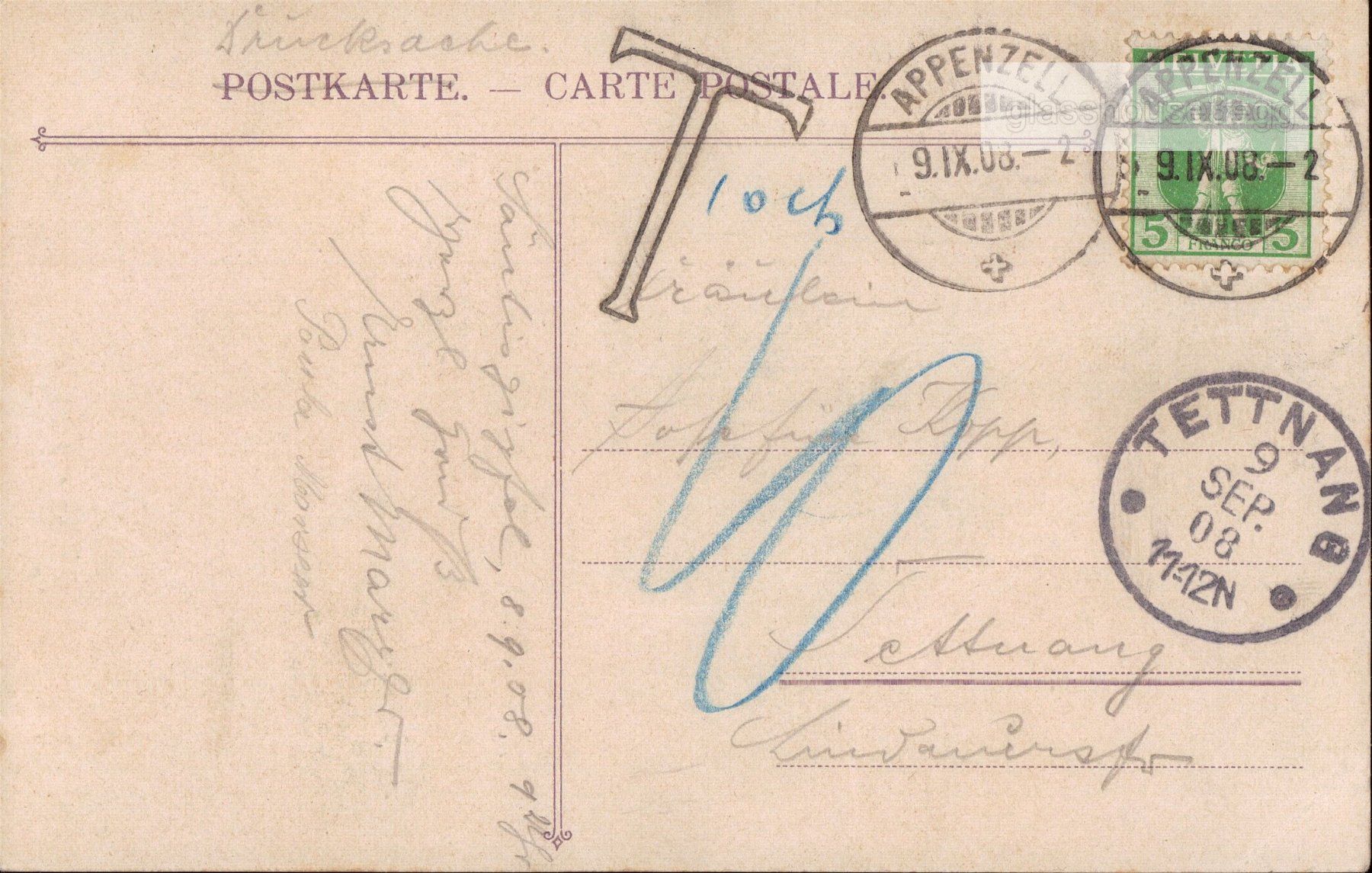 Cartoline postali: AK 1908 Säntis, Blick auf die Kurfirsten – Usato da Eggersriet venduto da glasshouse3egg 1