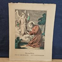 Sakral Antike Lithographie: Jesus am Ölberg, ca. 1860, Top!