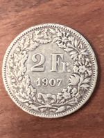 Schweizer Münze 2 Franken Jahrgang 1907 Helvetia Silber