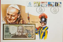 VATIKAN ITALIA NOTENBRIEF GALILEO NATALE SCHWEIZERGARDE 1985