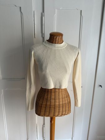 ZARA - Langarmshirt crème gerippt rückenfrei S