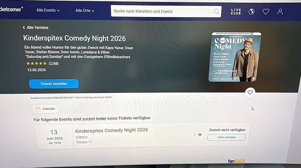 Biglietti: ComedyNight mit Kaya Yanar und Büsser – Usato da Brüttisellen venduto da Raphaelfrei95