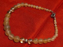 Collier Achat und Glas Halskette Hellbeige (gelblich), 41cm