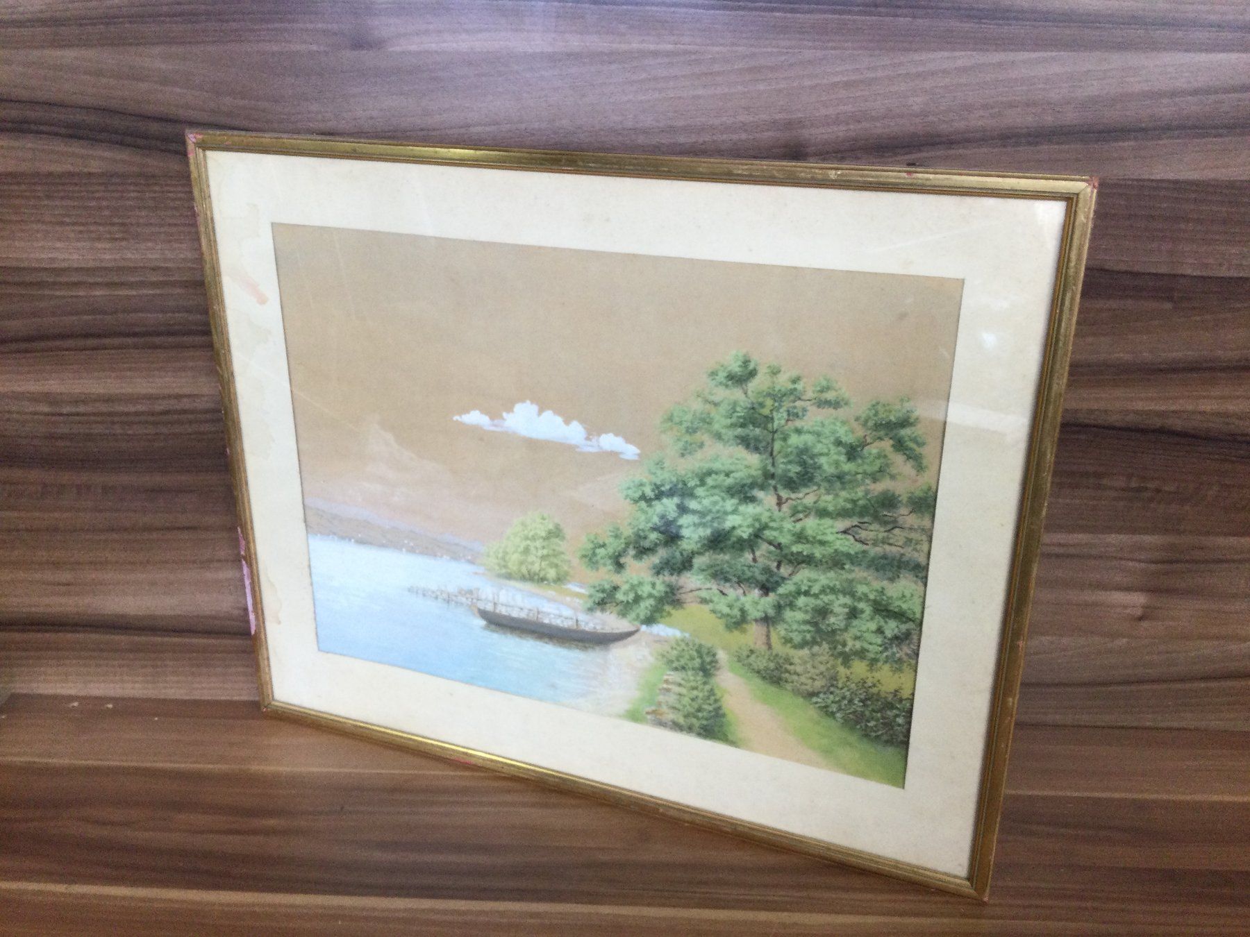 Gemälde: Altes Aquarell See mit Boot und Baum – Gebraucht aus Wangen SZ von kuriosum12 3