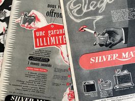 Silver Match Feuerzeug - 3 alte Werbungen / Publicités 1954