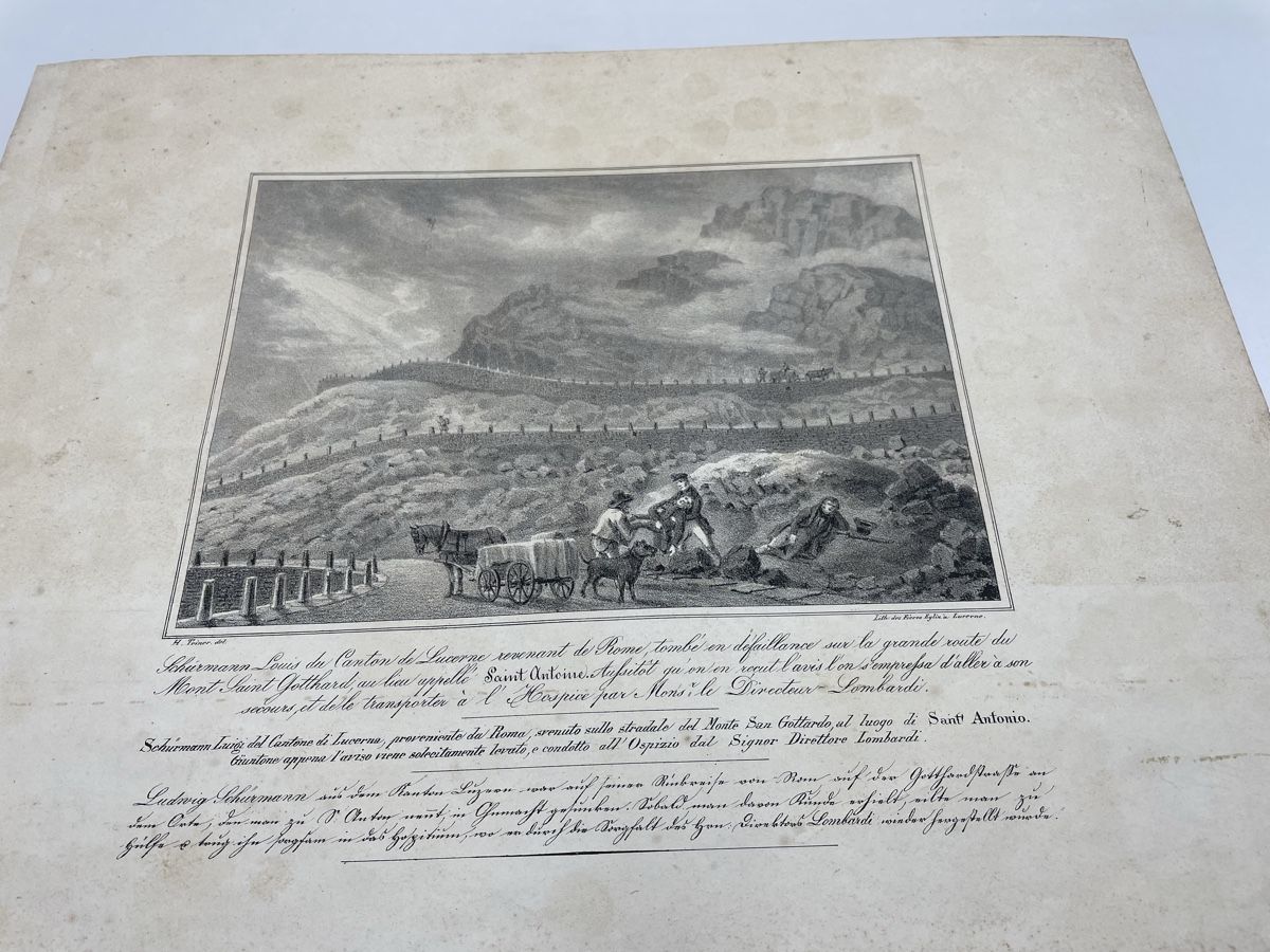 Poster & Bilder: Alte Grafik, Schirmann Gotthardpass, ca. 1820, selten! – Gebraucht aus Volketswil von Edwiga01 2