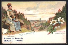 Litho Fribourg, Freiburgerin in Tracht, 
