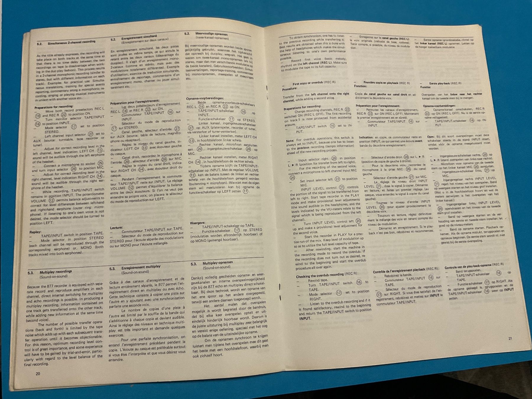 Revox Apparecchi a nastro: ReVox B 77 Operating Instructions Mode D‘ Emploi Handleiding – Usato da Langenthal venduto da RronJora 1