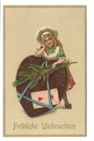 Fröhliche Weihnachten - Mädchen  Lebkuchen-Herz  Präge-Litho