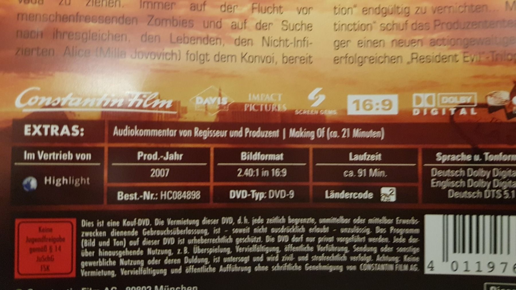 Alle DVDs: DVD Resident Evil: Extinction – Gebraucht aus Oetwil am See von fineli2 1
