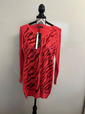 Pullover Lang Pailletten rot One Size Neu