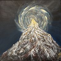Genfødsel – Abstraktes Bergbild 40x40, goldfarben
