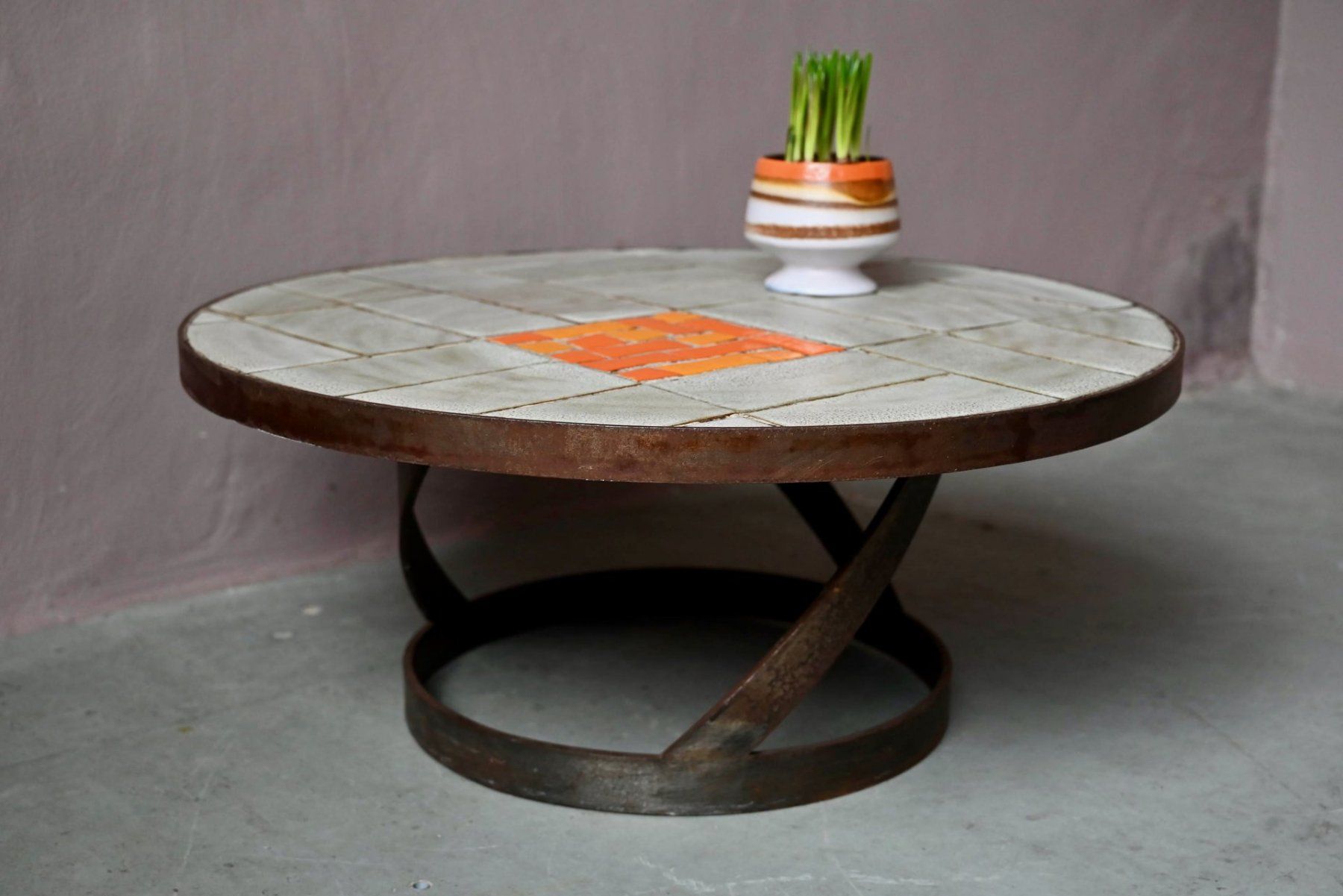 Tavoli: Table basse brutaliste acier brossé et céramique – Usato da COLMAR venduto da Sophiebellelurette 4