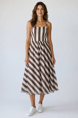 Sommer Maxi-Kleid gestreift Braun/Creme  Neu  Grösse M