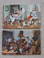2 alte Katzen Hunde Karten Arthur Thiele Schule Wäsche etc