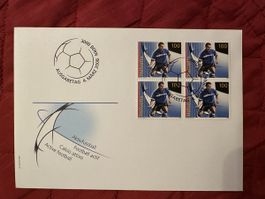 Briefmarke Aktivfussball 2008 4er Block auf Briefumschlag