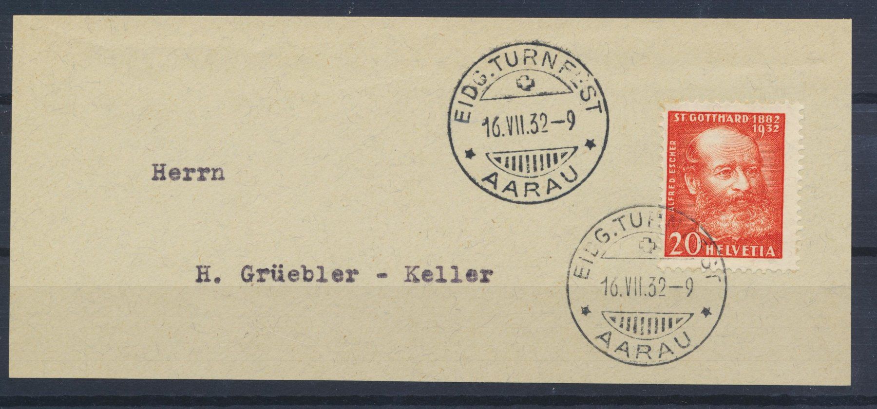 Alle Briefmarken: Briefausschnitt Turnfest 1932 Sonderstempel – Gebraucht aus Roggwil BE von Stampdealer3