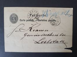 1880, Postkarte von Laufenburg nach Leibstatt