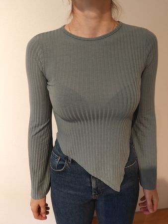 Langarmshirt gerippt grün asymmetrisch Gr. 38
