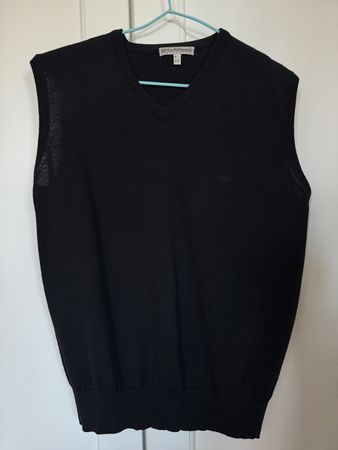 Elegant Emporio Armani Black Wool Vest, Size S, Warm