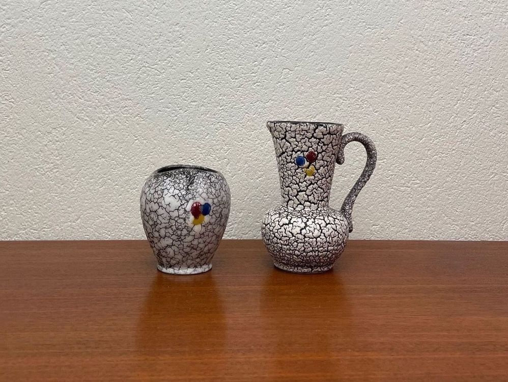 2x Mid Century Keramik Vase Krakelee 50er Deko Blumenvasen | Kaufen Auf ...