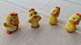 4 süsse Küken Deko-Enten Anhänger gelb, Vintage