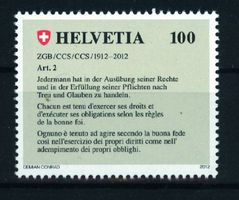 2012, Sondermarke 100 Jahre Schweiz. Zivilgesetzbuch  **