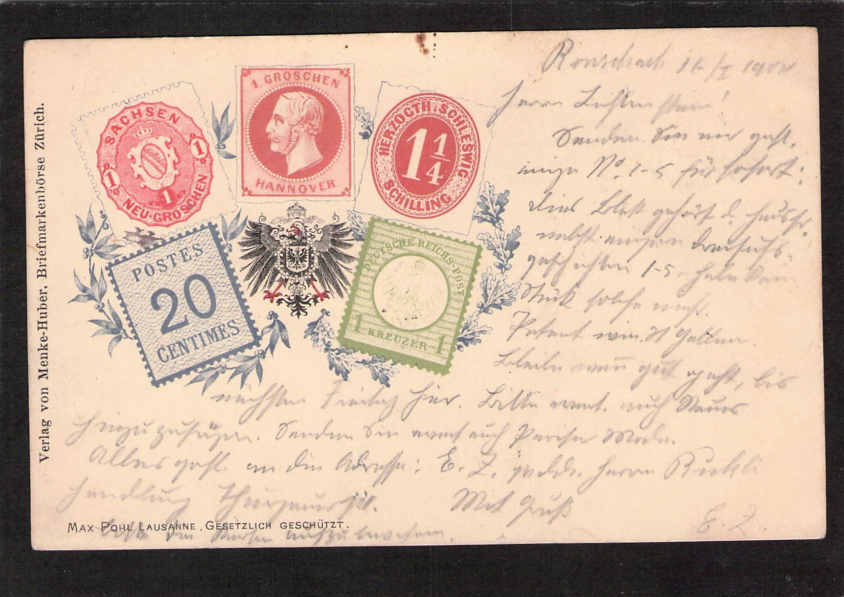 Tutti i francobolli: AK Briefmarkensprache , Stabstempel Rorschach ,gel.16.l.1900 – Usato da Reichenburg venduto da Pipo-67