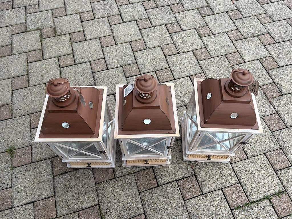 Tutte le decorazioni: 3x dekorative Holz-Laternen / Windlichter – Nuovo e nell'imballaggio originale da Müselbach venduto da Mueselbach