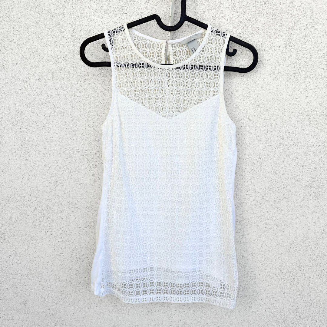 H&M Top: H&M Top Blanc avec Dentelle - Taille XS – Usato da Vevey venduto da secondlifevevey