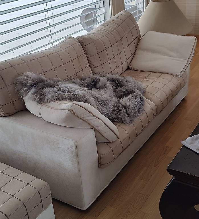 Divani: 2 canapés + pouf velours beige - comme neuf – Usato da Lausanne venduto da SellerStyle 1