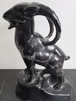 Keramik Skulptur Steinbock – Tierfigur  schwarz glasiert